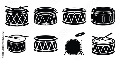 drum silhouette simple icon set