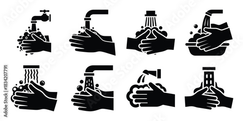 handwash silhouette simple icon set