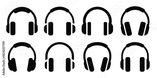 headphones silhouette simple icon set