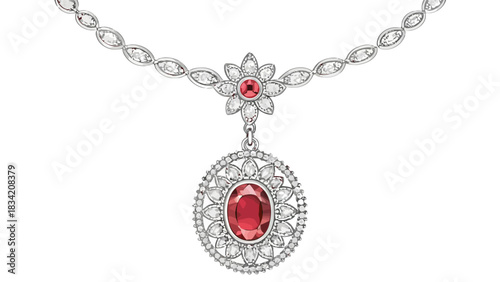 Elegant red gem pendant necklace for special occasions, a beautiful jewelry piece with luxurious design for fashion and style editorials, originally vector graphic