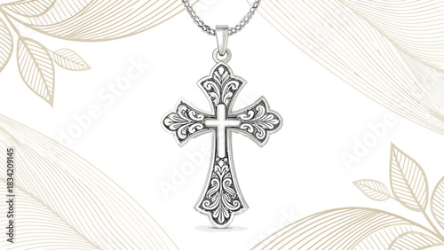 Elegant silver cross pendant with intricate details, a timeless symbol of faith and devotion, perfect for jewelry designs and meaningful gifts