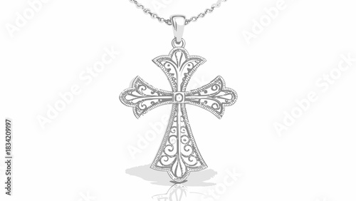 Elegant silver filigree cross pendant necklace shimmering with faith, perfect for religious gifts, spiritual jewelry, or symbolic fashion statements