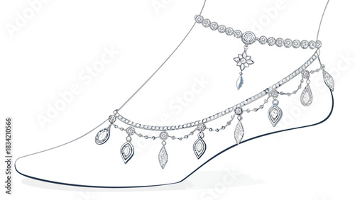 Exquisite diamond anklet adorning a graceful foot, a symbol of elegance and style, perfect for fashion blogs, jewelry ads, or luxury lifestyle content