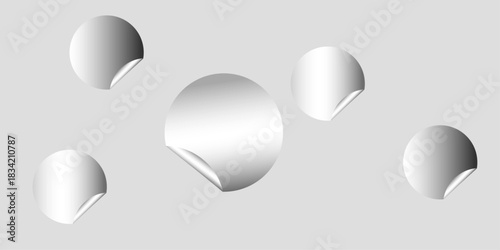 Blank white round paper sticker mock up with curved corner. Illustration of vector graphic paper white note.  Set of circle adhesive stickers with folded edges and shadow. stickers peel off, patches .