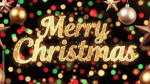 Sparkling Merry Christmas wishes with golden ornaments and twinkling lights, spreading holiday cheer and festive spirit for joyful celebration