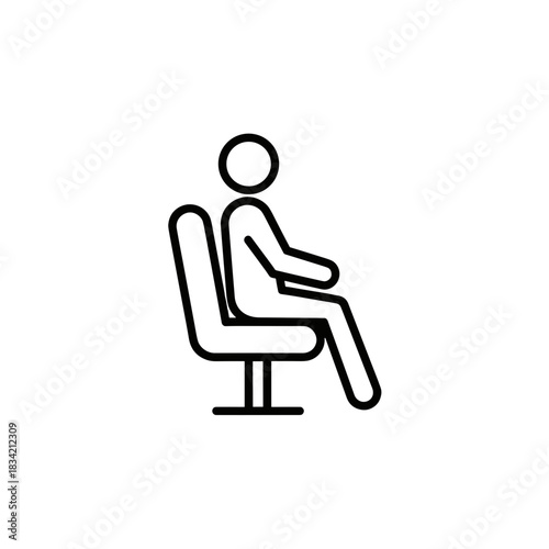 Person sitting in a chair icon in a minimalist line art style on a transparent background
