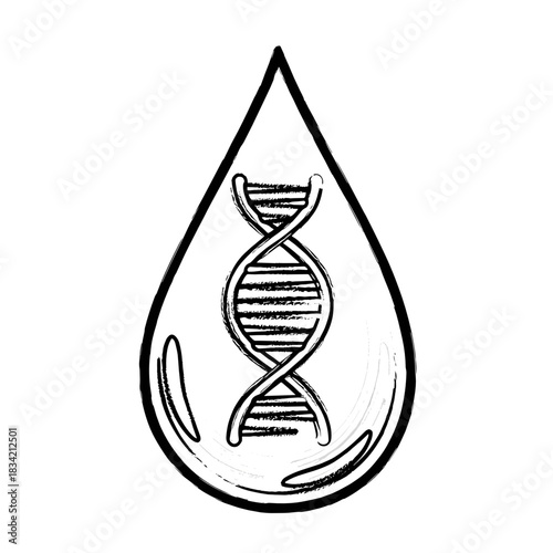 Abstract DNA structure inside a water droplet representing research  