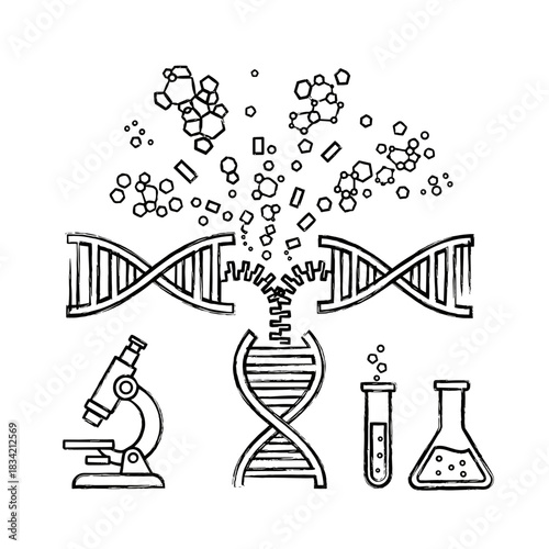 Abstract medical research and DNA analysis with laboratory equipment  