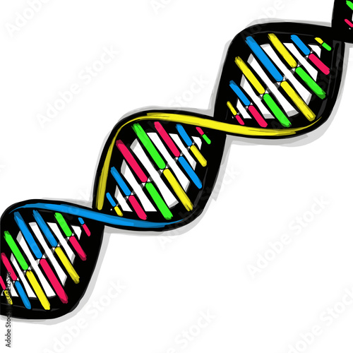 Colorful DNA double helix illustration representing medical research and analysis  