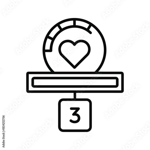 Heart Achievement Level 3 Outline Icon with Progress Meter