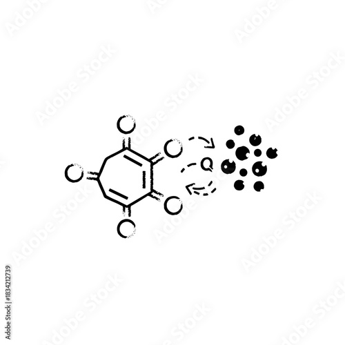 Molecular structures interacting with quantum dots in scientific illustration  
