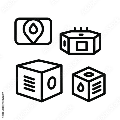 Data Technology and Network Infrastructure Icons Set with Server, IoT, and Location Symbols