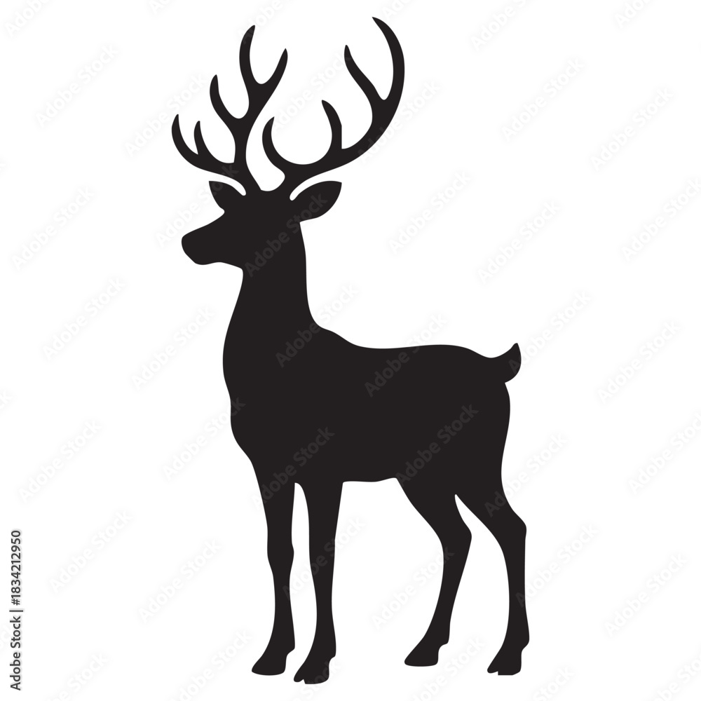 Fototapeta premium Simple Black Reindeer Silhouette with Large Antlers Isolated Vector Icon