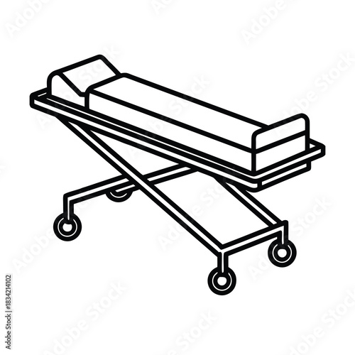  a metal cart with wheels inside a hospital illustration