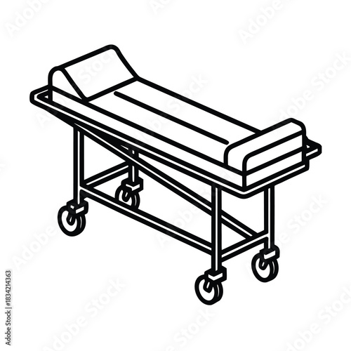 3D render of medical equipment on a metal cart with wheels inside a hospital illustration