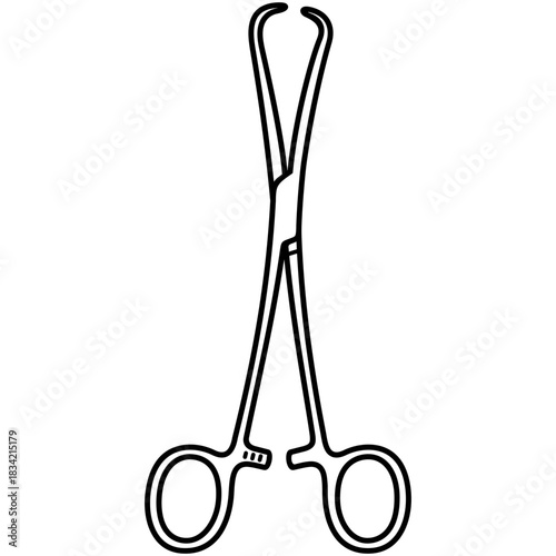 Tenaculum forceps. Surgical instrument. Vector outline icon.