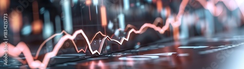 Line chart silhouette is displayed at the bottom of the scene, indicating data trends through peaks and valleys, while the top area remains blank, suggesting potential information