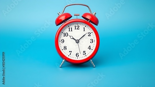 Red alarm clock displayed on a solid blue background.