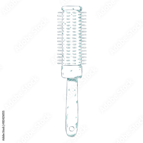 Round hair brush hand drawn