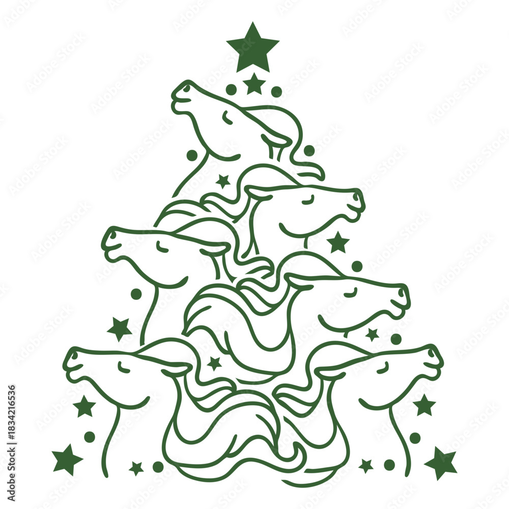 Fototapeta premium Cute horses christmas tree christmas