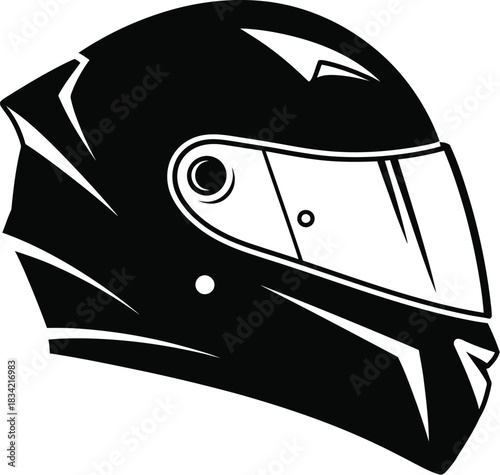 Sleek black motorcycle helmet graphic design on a white background for racers gear