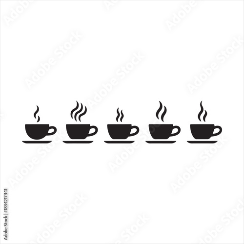 Icon steaming coffee cups in various shapes 