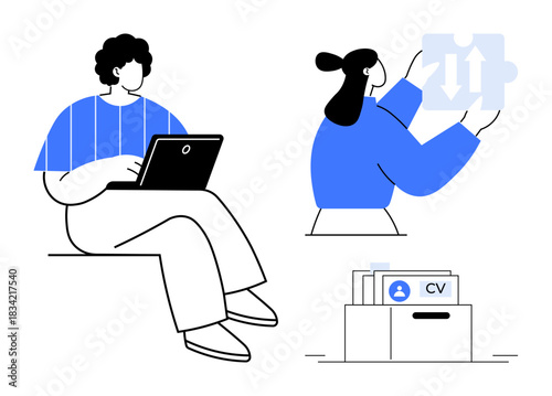 Recruitment concept. Recruitment process problem solving, digital tools, and resume review. Recruitment in HR strategies, hiring, collaboration, and organizational tasks. Ideal for HR digital