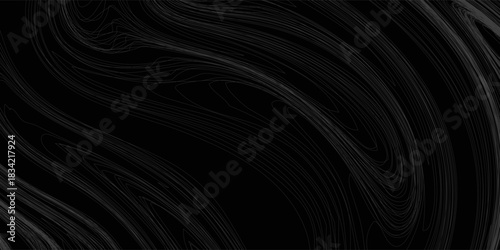 Weather Map Black Background with White Waves. Abstract Vector Seamless Pattern with Contour Lines. Monohrome Geometric Linear Topographic Texture.