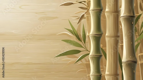 Bamboo forest background with green leaves, a peaceful nature illustration of Japanese zen growth