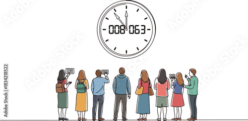 People watching clock countdown to new year celebration with mobile phones