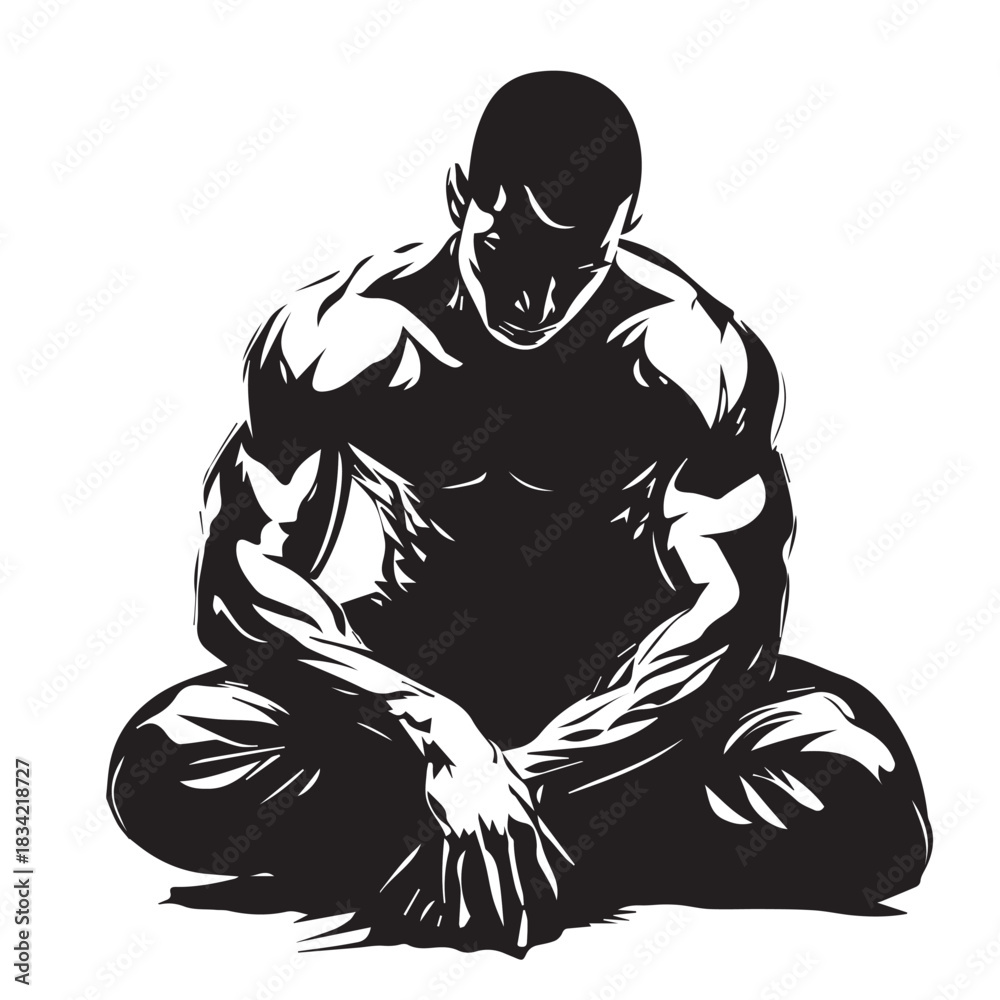 Fototapeta premium silhouette of a man sitting on the floor