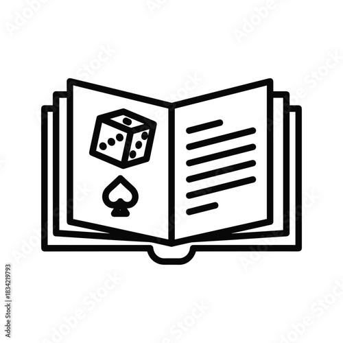 Gaming Manual Icon with Dice, Spade, and Instructions