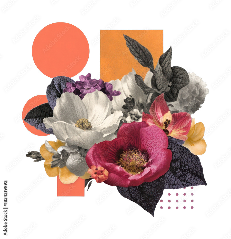 Naklejka premium PNG Vintage floral geometric illustration