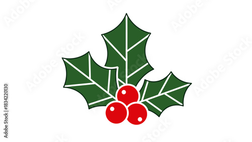 Vector illustration of a traditional Christmas holly sprig with berries, isolated on a white background for holiday design
