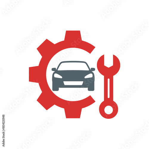 Car repair and maintenance icon with gear and wrench