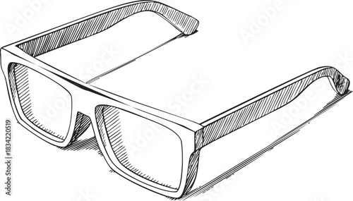 Eyeglasses sketch hand drawn thick frame perspective view. Vector illustration
