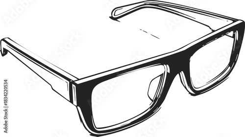 Eyeglasses sketch hand drawn style with thick rectangular frames. Vector illustration