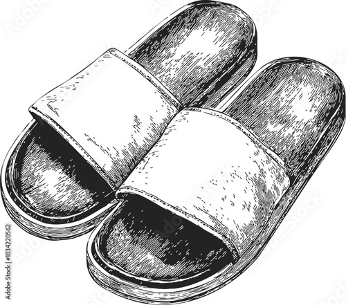 Slippers sketch hand drawn open toe indoor footwear pair. Vector illustration