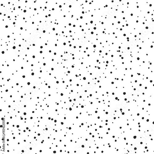 Black ink dots seamless pattern, sketch hand drawn random polka dot background. Vector illustration