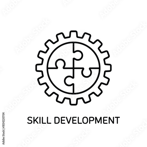 Gear with puzzle pieces inside symbolizing skill development