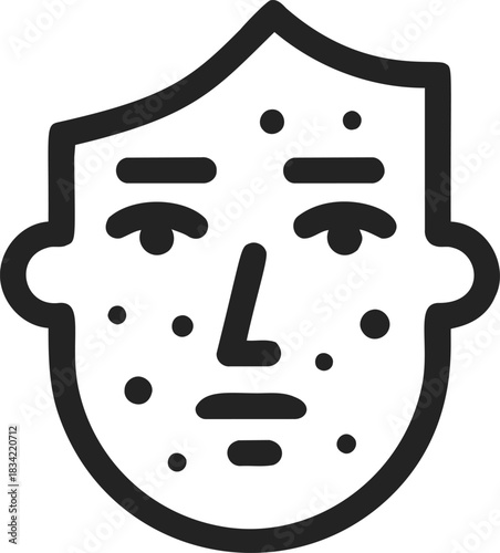 Acne face icon, sketch hand drawn style, simple outline with pimples. Vector illustration