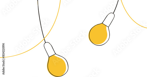 Pendant light bulbs sketch, hand drawn minimal hanging lamp illustration. Vector illustration