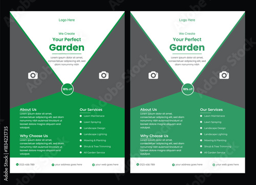 Lawn mower landscaping garden service flyer brochure cover template. Tree and gardening service poster leaflet design. lawnmower flyer template  Lawn Mower & Landscaping Garden Service Flyer Template: