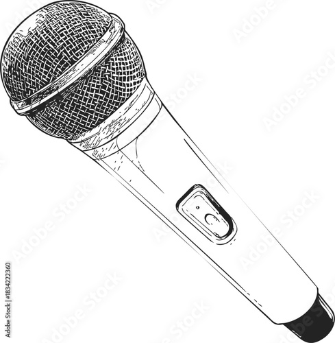 Microphone sketch hand drawn style with detailed mesh and switch. Vector illustration
