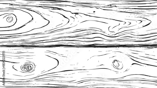 Wood texture sketch hand drawn seamless planks with knots and grain lines. Vector illustration