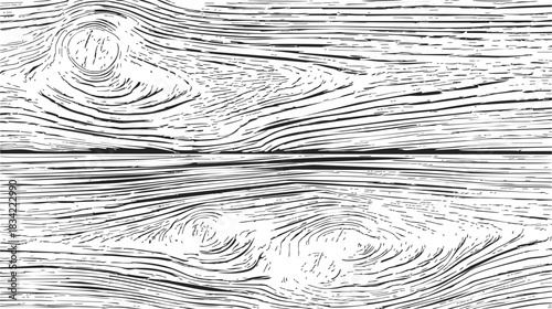Wood grain texture sketch, hand drawn seamless pattern with knots and lines. Vector illustration