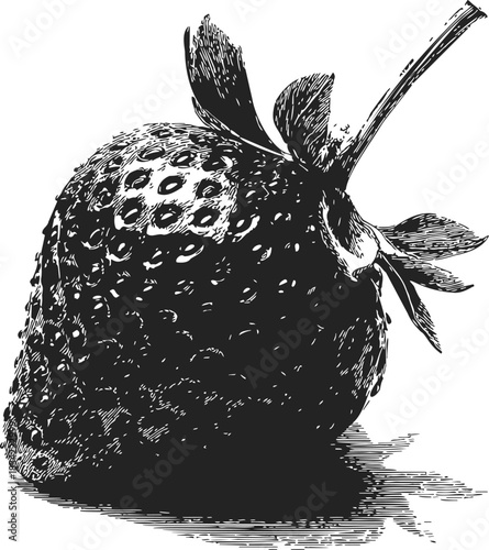 Strawberry sketch hand drawn detailed fruit with leaves in black and white. Vector illustration