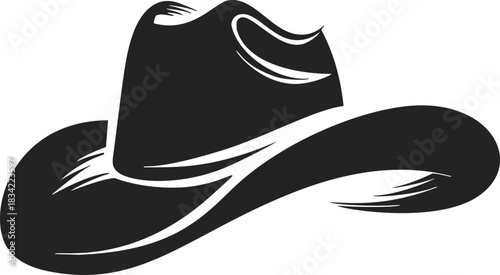 Cowboy hat sketch hand drawn style with wide brim and curved crown. Vector illustration