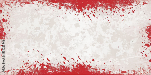 Red grunge abstract paint background with blood splatter ink splash and Christmas snow texture for an artistic xmas banner design illustration backdrop