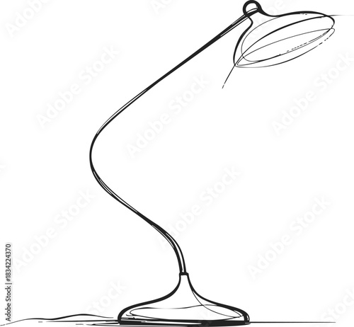 Desk lamp sketch hand drawn with curved modern base and adjustable head. Vector illustration
